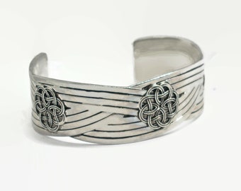 Celtic Knot Cuff Bracelet *  Stunning Bold Weave Design with Raised Knotwork * Silver Over Pewter * Unisex