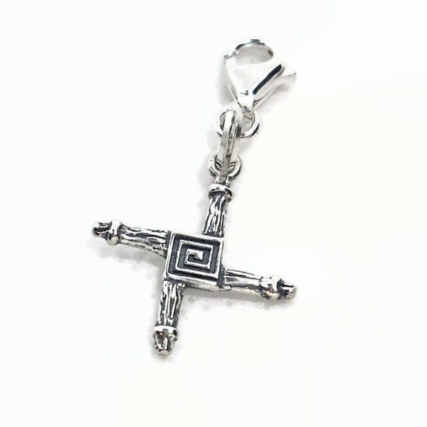 St. Brigid's Cross Clip-On Charm All Sterling Silver Irish Saint * Clip to Purse, Planner, Pet Collar, Keychain, Bracelet, Necklace * Boxed