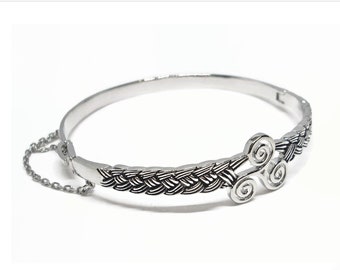 Slim Celtic Triskele Bangle with Braided Knotwork Detailing Celtic Art * Safety Chain * Boxed
