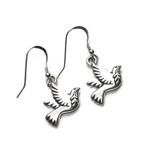 Peace Dove Earrings Sterling Silver Earwires Fine Silver Plated Pewter Charms * Gift Boxed * Christmas Peace on Earth
