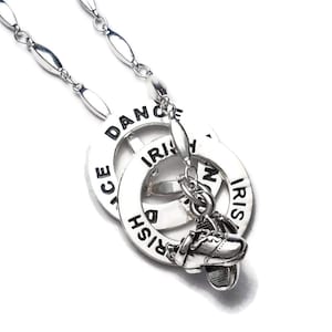 Irish + Dance Stacking Message Ring Necklace with Hardshoe Pair Charm Feis NANS World Recital BIrthday Gift Boxed