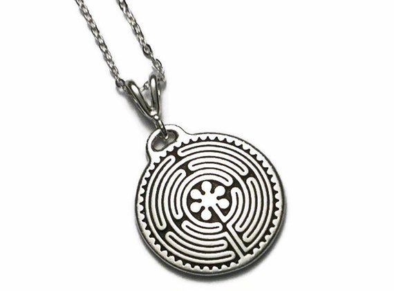 Chartres Labyrinth Necklace 18 Sterling Silver Cable - Labyrinth Pendant Sterling Silver