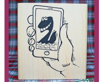 Nessie on Smart Phone Rubber Stamp Loch Ness Monster Scotland #807