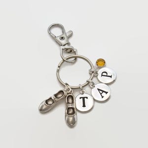 Tap Dance Personalized Keyring or Clip On Charm Set * Tap Shoes TAP Letter Charms + Choice of Swarovski Crystal * Gift Boxed