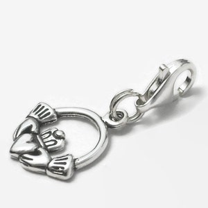 Irish Claddagh Clip-On Charm * All Sterling Silver * Romantic Irish Symbol * Clip to Purse, Planner, Keychain, Bracelet, Necklace * Boxed