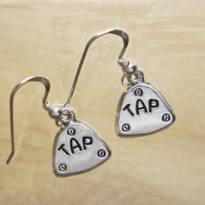 Tiny Taps Dangle Earrings with Sterling Silver Earwires or Leverbacks Tap Dancer Percussive Dance Hoofer Gift Boxed