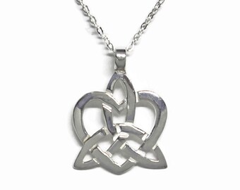 Celtic Trinity Knot Heart Necklace All Sterling Silver 18" Cable Chain Gift Boxed