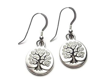 Tree of Life Dangle Earrings Fine Silver Plated Pewter with Sterling Silver Earwires Celtic Myth Boxed