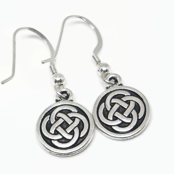 Celtic Round Knot Earrings Fine Silver Plated Pewter with Sterling Silver Earwires Dainty and Comfortable Gift Boxed