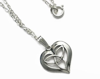 Celtic Trinity Knot Heart Delicate Necklace All Sterling Silver 18" Cable Chain