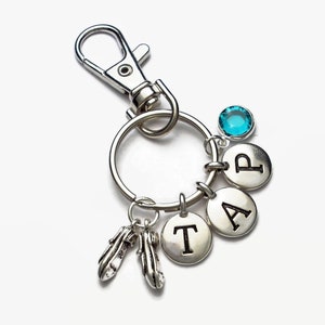 Triskelt Tap Dance Personalized Keyring or Clip on Charm Set * Tap Shoes Tap Letter Charms + Choice of Swarovski Crystal * Gift Boxed