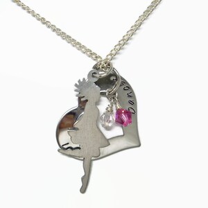 Irish Dancer Necklace with Dancer Silhouette & Hand Stamped Heart 21&quot; Chain