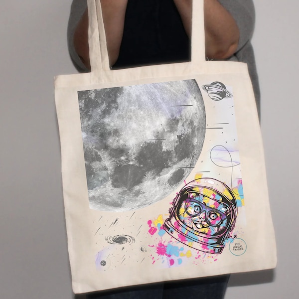 Space Kitty Cat on the Moon Tote Bag|Cat in Space|Cat Lover Gift|Cat Lady Gift|Cat Mom Gift|Cat Dad Gift|Astronaut Cat|Funny Cute Cat Gift