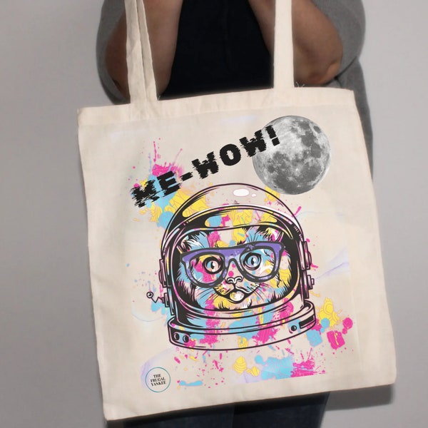 Space Kitty Cat Tote Bag, Me-Wow! Cat in Space,Cat Lover Gift,Cat Lady Gift, Cat Mom Gift, Cat Dad Gift, Astronaut Cat, Funny Cute Cat Gift