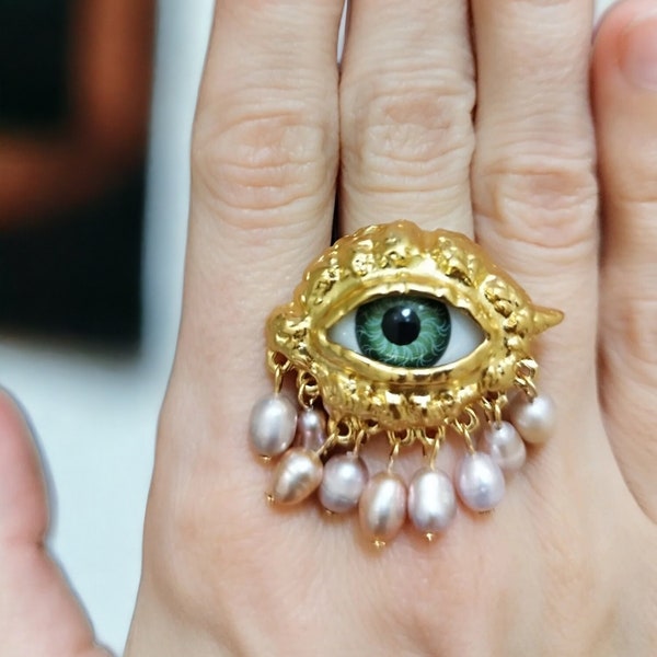 Victorian Eye Ring, Vintage Eye Jewelry, Gothic Jewelry, Weird Jewelry, Crazy Eye Ring, Victorian Style Earrings