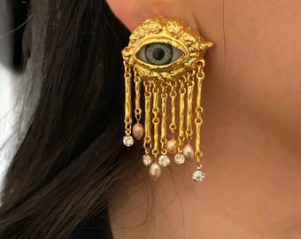 Viktorianische Augen-Ohrringe, Vintage-Augenschmuck, Gothic-Schmuck, seltsamer Schmuck, Ohrhänger, Ohrringe im viktorianischen Stil