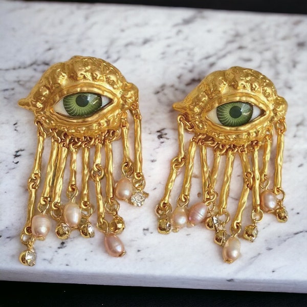 Victorian Eye Earrings, Vintage Eye Jewelry, Gothic Jewelry, Weird Jewelry, Dangle Drop Earrings, Victorian Style Earrings