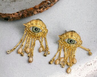 Victorian Eye Earrings, Vintage Eye Jewelry, Gothic Jewelry, Weird Jewelry, Dangle Drop Earrings, Victorian Style Earrings