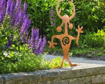 Moab Man Yard Art, Southwest Metal Sculpture, Shaman, Rust Finish, Made in Arizona, USA