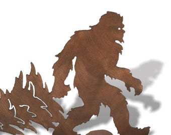 Rustic Bigfoot Christmas Tree Metal Art, Personalized Table Topper