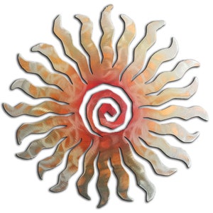 Arte de pared metálico "Sunburst Sun", 24 pts, estilo suroeste, acabado en espiral, decoración, 4 tamaños, hecho a mano, EE. UU.