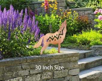 Wolf Metal Yard Art Statue, Coyote, Howling Wolf, Timber Wolf, Lone Wolf, Garden Statuary, Rust Finish, Made in the USA, Crooks Designs