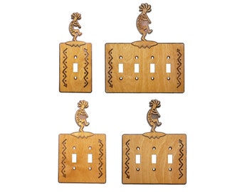 Flute Kokopelli Wood And Metal Standard Switch Plate Cover, Golden Sienna Finish, SW Switch Plate Cover, Single, Double, Triple, Quad Sizes