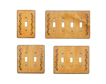 Plain Arrow Wood And Metal Standard Switch Plate Cover, Golden Sienna Finish, SW Switch Plate Cover, Single, Double, Triple, and Quad Sizes