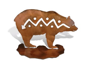Rustic Bear Metal Art Statue, Engraved Trophy, Rust Finish
