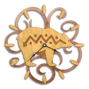Bear Swirl Clock Metal Wall Art, Black Bear, Brown Bear Wood Clock With Steel Frame, Available in 11 1/2 & 17 1/2 Sizes, Handmade in the USA