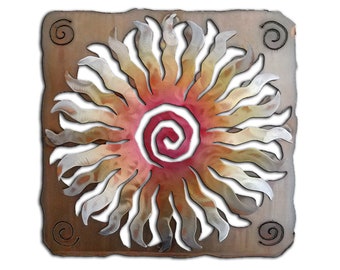 Sunburst, 24 Pt Sun, Southwest Cut Outs, Sunset Swirl Finish, Metal Wall Art, Decor, Handmade, USA