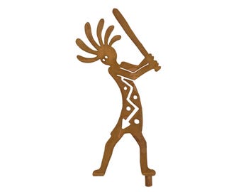 Baseball Kokopelli Yard Art, Southwest Metal Sculpture, Rust Finish