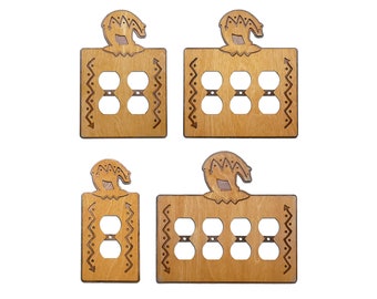 Bear Wood And Metal Outlet Cover, Golden Sienna Finish, Southwest Switch Plate Cover, Single, Double, Triple, and Quad Sizes