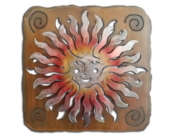 Sprite Sun Face, Southwest Cut Outs, Sunset Swirl Finish, Metal Wall Art, Decor, Handmade, USA