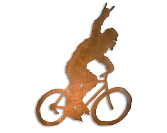 Sasquatch Horns Bike Metal Wall Art, Big Foot Element Collection, Steel Hang Loose Yeti Bigfoot Sculpture, Rust, Crooks Designs, Made in USA