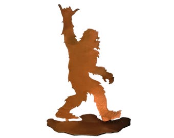 Rustic Bigfoot Shaka Sign, Metal Sasquatch Sculpture, Yeti Decor