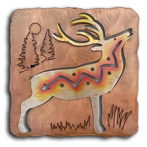 Deer Metal Wall Art, Sunset Swirl Finish, Cutout, Stag, Elk,  Available in Four Sizes, Handmade in the USA