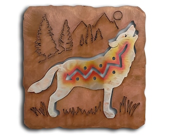Sunset Swirl Wolf Metal Wall Art, Woodland Decor