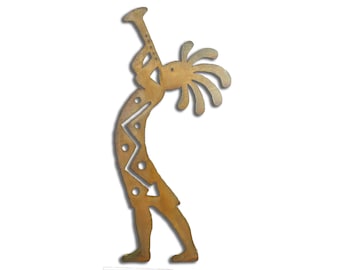 Trumpet Kokopelli, Left Facing, Southwest Metal Wall Art, Rust Finish, Decor, Handmade, USA