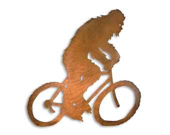 Sasquatch on Bike Metal Wall Art, Big Foot Element Collection, Steel Yeti, Bigfoot Sculpture, Rust Finish, Made in America, Crooks Designs