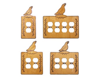 Quail Wood And Metal Outlet Cover, Golden Sienna Finish, Southwest Switch Plate Cover, Single, Double, Triple, and Quad Sizes