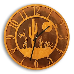 Tableau Southwest Clock, Southwest Vignette Wall Clock with Wood Face Mounted on Rusted Steel Back