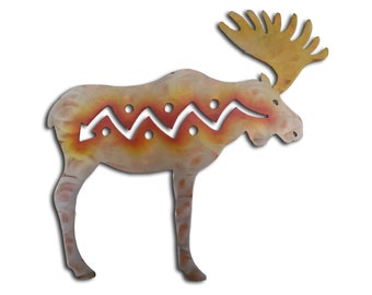 Moose Element Metal Wall Art, Woodland Collection, Cabin, Lodge, Sunset Swirl Finish, Available in Five Sizes, Handmade in the USA