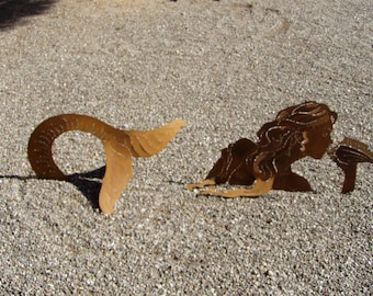 Mermaid, Metal Yard Art, Beach, Seaside, Mystical, Hand-made, USA