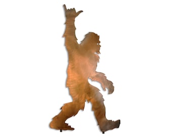 Sasquatch Metal Yard Art, Shaka Sign, Rust Finish, Handmade