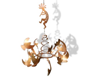 Wind Sculpture, Spinning Birds with Kokopelli, Rust, Handmade in USA