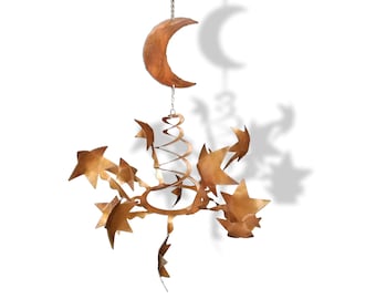 Southwestern Moon and Stars Wind Spinner, Kinetic Metal Art, Handmade in USA
