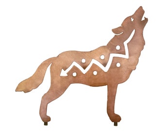 Wolf Metal Yard Art Statue, Rust Finish, Made in the USA