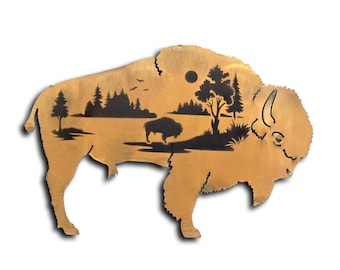 Bison Metal Wall Art, Rustic Woodland Silhouette, Handmade USA
