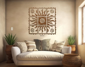 Large Sun Metal Wall Art, Nine-Frame Polyptych Sunburst, Extra large 9 Piece Southwest Rusted Wall Art, Available in 46 and 35-inch Sizes.